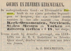 Advertentie van Bockmeulen in 1845